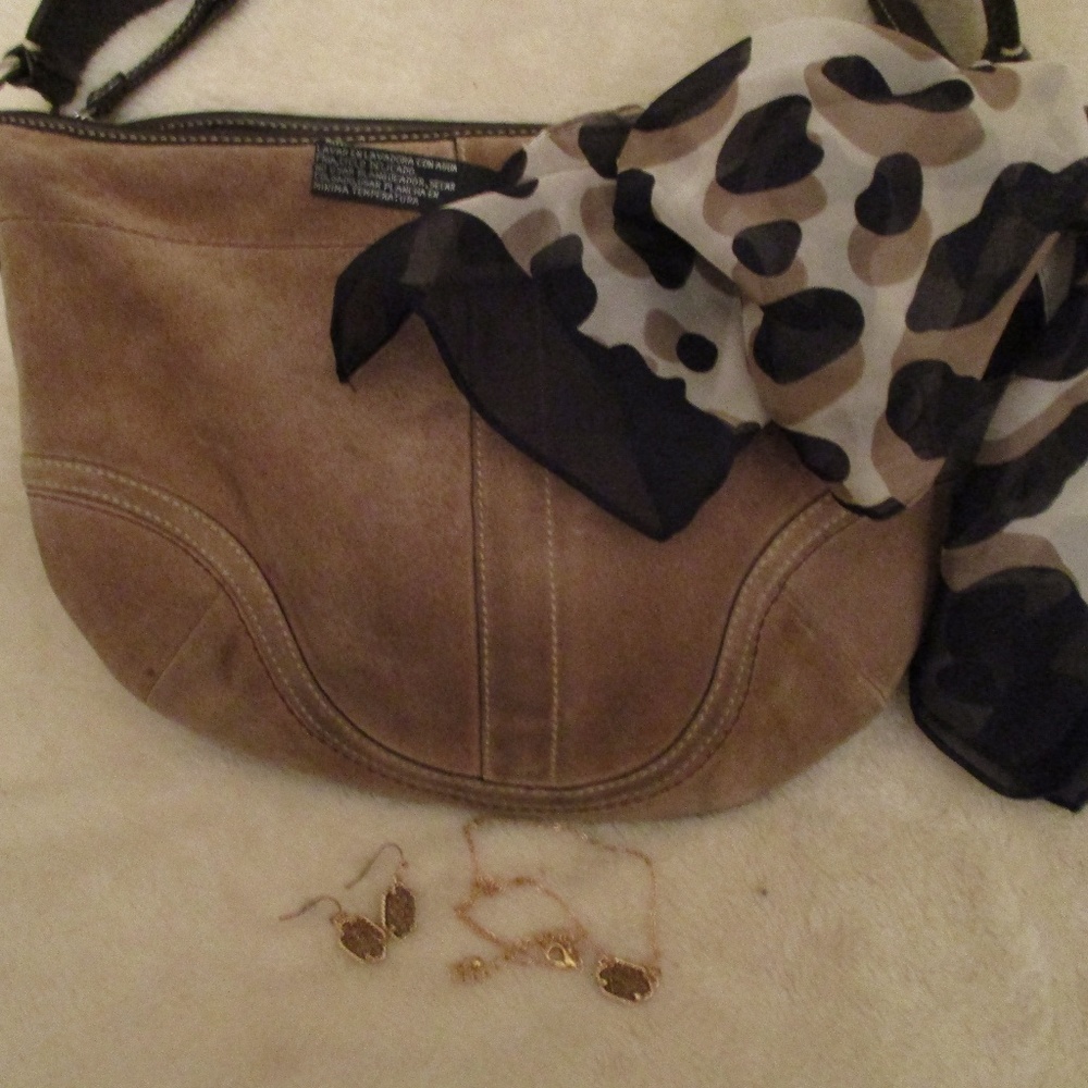 Coach Suede Hobo Handbag, Scarf, Druzy Jewelry Set
